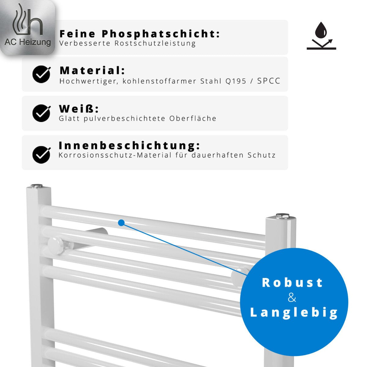 Handtuchheizkörper Lumen Basic — Mittelanschluss