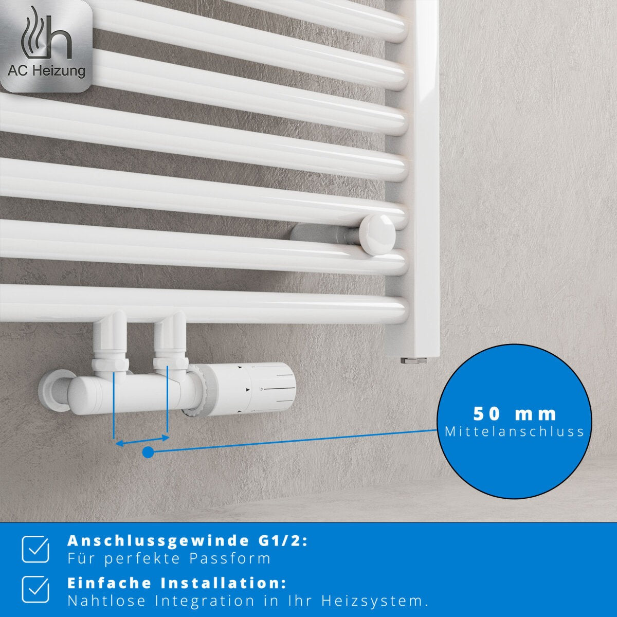 Handtuchheizkörper Lumen Basic — Mittelanschluss